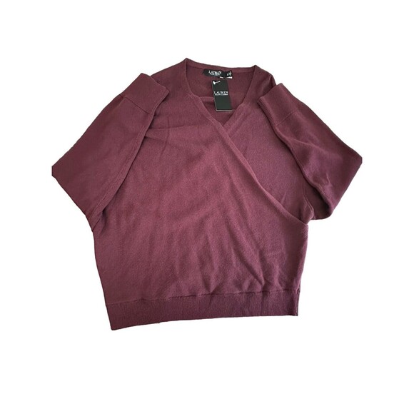 NWT Lauren Ralph Lauren Black Label L Burgundy Cross Wrap Slouchy Sweater #Q6-8 - Picture 2 of 12
